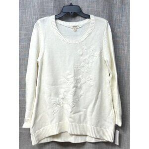 Style & Co Floral-Embroidered Sweater, Winter White, Size M